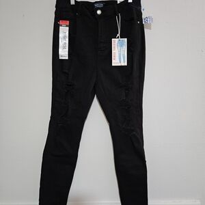 Womens Wax Jean Black Skinny High-Rise Jeans with Subtle Distressing Size 15/32
